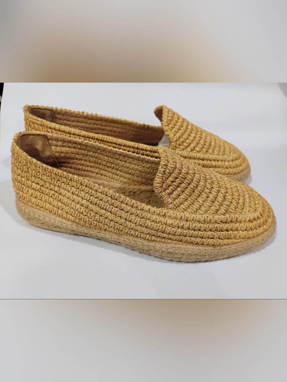 $345 Castañer Natural Raffia Espadrille Flats size 40 Womens Size 9 Slip On NWOB